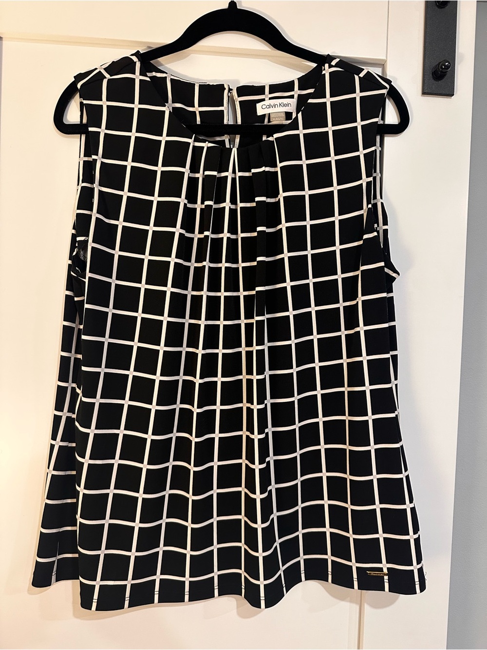 Calvin Klein Black and White Grid Sleeveless Blouse